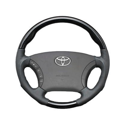 (ピアノブラック×ダークグレー) 車種専用設計 高品質 ガングリップ ウッド×パンチング 本皮調 レザーステアリング アルファード 10系