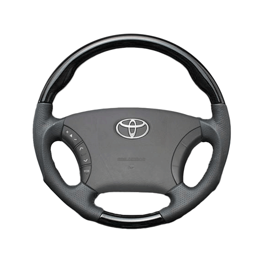(ピアノブラック×ダークグレー) 車種専用設計 高品質 ガングリップ ウッド×パンチング 本皮調 レザーステアリング アルファード 10系