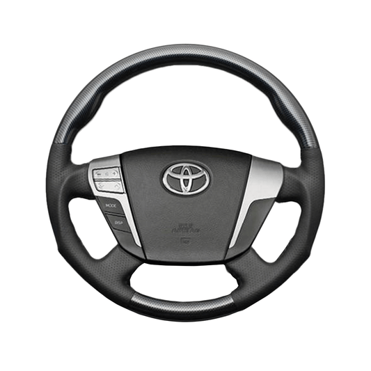 (ブラックカーボン調×ダークグレー) 車種専用設計 高品質 ガングリップ ウッド×パンチング 本皮調 レザーステアリング アルファード 20系
