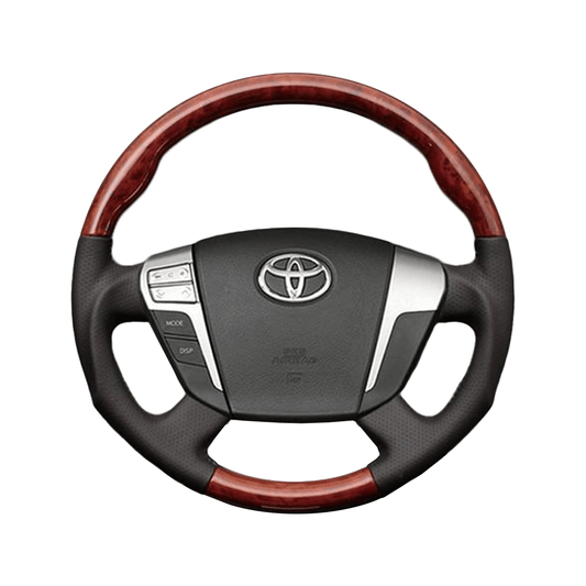 (艶あり茶木目×ダークグレー) 車種専用設計 高品質 ガングリップ ウッド×パンチング 本皮調 レザーステアリング アルファード 20系