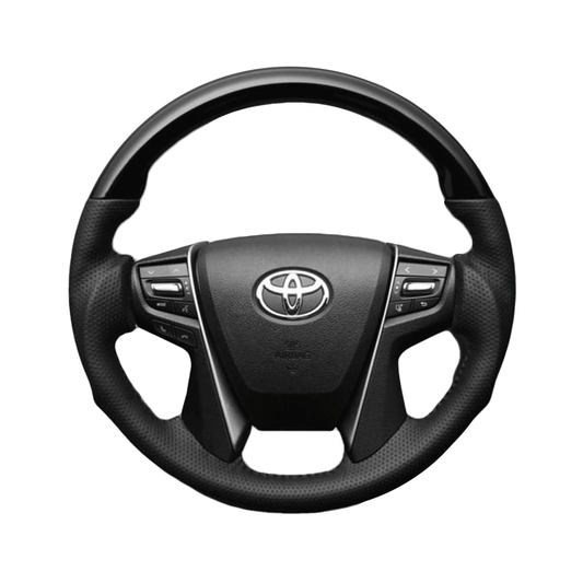 (ピアノブラック×ダークグレー) 車種専用設計 高品質 ガングリップ ウッド×パンチング 本皮調 レザーステアリング アルファード 30系