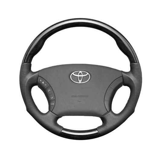 (黒木目×ダークグレー) ガングリップ ウッド×パンチング 本皮調 レザーステアリング ノア 60系 後期 FEGGARI LS116-007 専用設計 高品質
