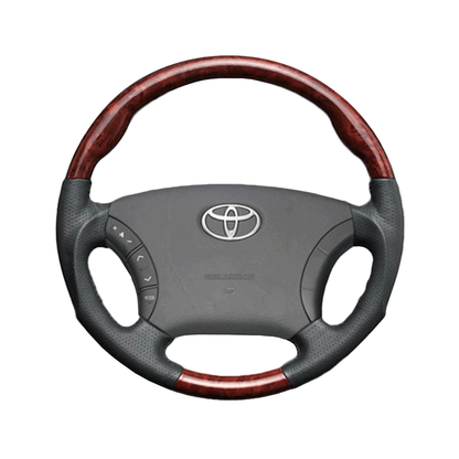 (茶木目×ダークグレー) ガングリップ ウッド×パンチング 本皮調 レザーステアリング ノア 60系 後期 FEGGARI LS117-007 専用設計 高品質