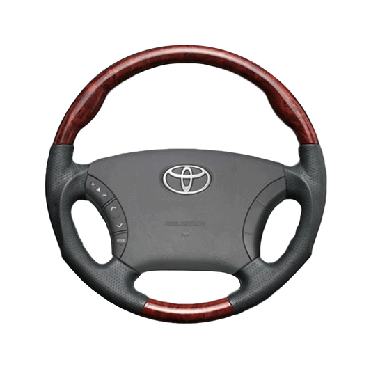 (茶木目×ダークグレー) ガングリップ ウッド×パンチング 本皮調 レザーステアリング ノア 60系 後期 FEGGARI LS117-007 専用設計 高品質