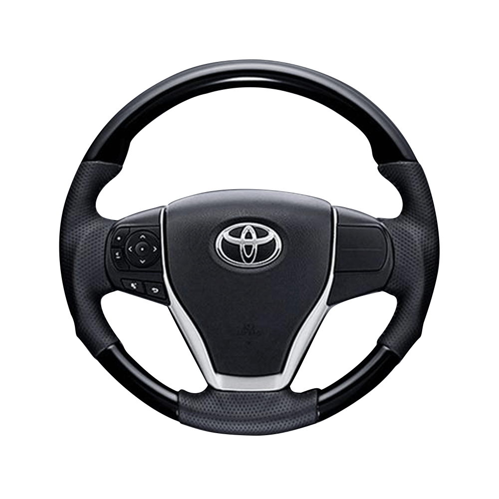 (ピアノブラック×ダークグレー) ガングリップ ウッド×パンチング 本皮調 レザーステアリング ノア 80系 FEGGARI LS175-006 専用設計 高品質