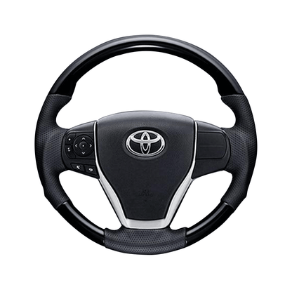 (ピアノブラック×ダークグレー) ガングリップ ウッド×パンチング 本皮調 レザーステアリング ノア 80系 FEGGARI LS175-006 専用設計 高品質