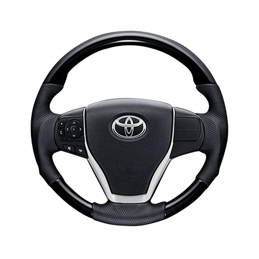 (ピアノブラック×ダークグレー) ガングリップ ウッド×パンチング 本皮調 レザーステアリング ノア 80系 FEGGARI LS175-006 専用設計 高品質