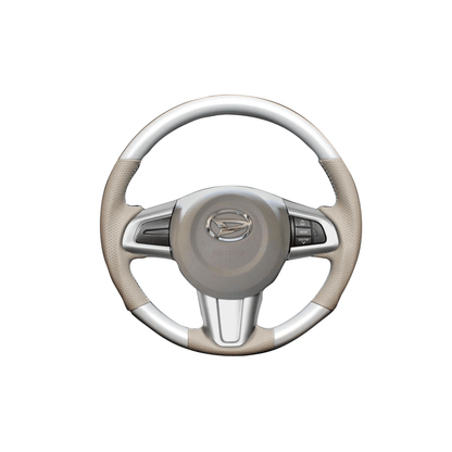 (パールホワイト×ホワイトステッチ) ガングリップ ウッド×パンチング 本皮調 レザーステアリング タンク 900系 FEGGARI LSM900-PWW-001