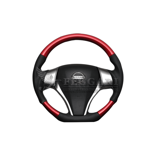 (レッドパール) Dタイプ ガングリップ ウッド×パンチング 本皮調 レザーステアリング キャラバン NV350 E26 後期用 GX VX FEGGARI LS26KDREDST-001