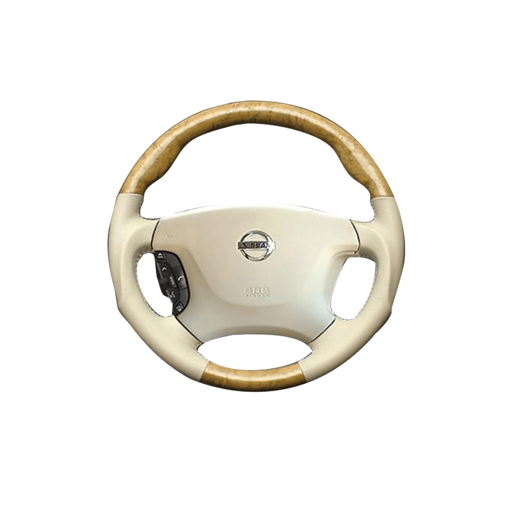 (黄木目×ベージュ) ガングリップ ウッド×パンチング 本皮調 レザーステアリング シーマ F50系 FEGGARI LS01AN-002 車種専用設計 高品質