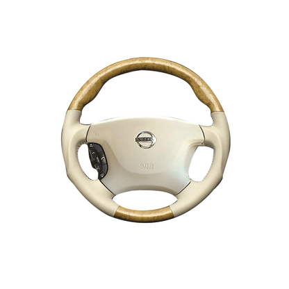 (黄木目×ベージュ) ガングリップ ウッド×パンチング 本皮調 レザーステアリング シーマ F50系 FEGGARI LS01AN-002 車種専用設計 高品質