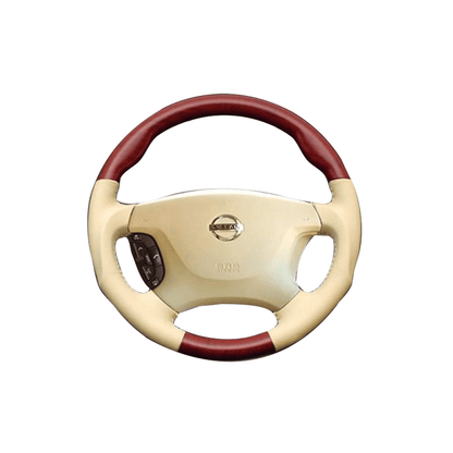 (柾木目×ベージュ) ガングリップ ウッド×パンチング 本皮調 レザーステアリング セドリック Y34系 FEGGARI LS03AN-003 車種専用設計 高品質