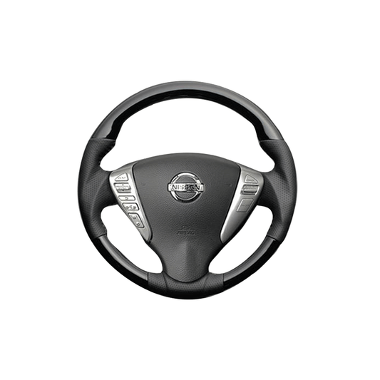 (ピアノブラック) ガングリップ ウッド×パンチング 本皮調 レザーステアリング セレナ C26 FEGGARI LS08CN-004 車種専用設計 高品質