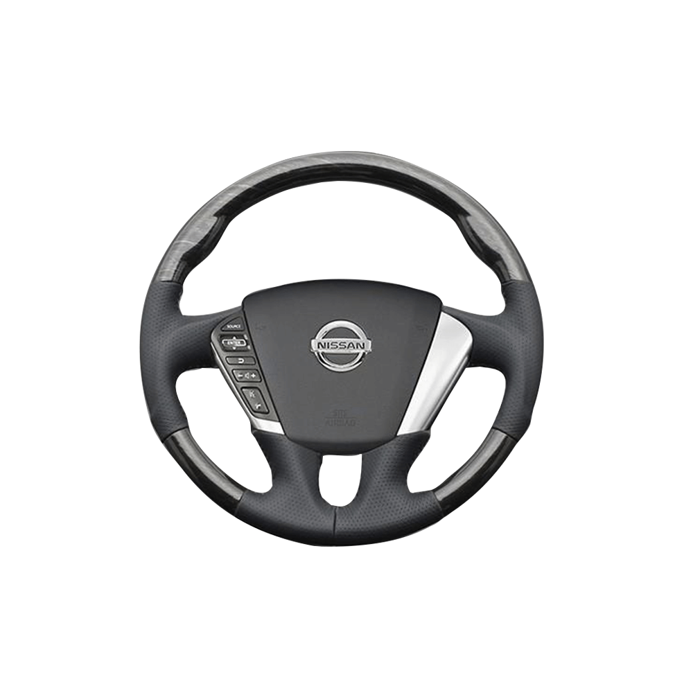 (シルバーロ-ズウッド×ダークグレー) ガングリップ ウッド×パンチング 本皮調 レザーステアリング ティアナ J32系 FEGGARI LS104-002 車種専用設計 高品質