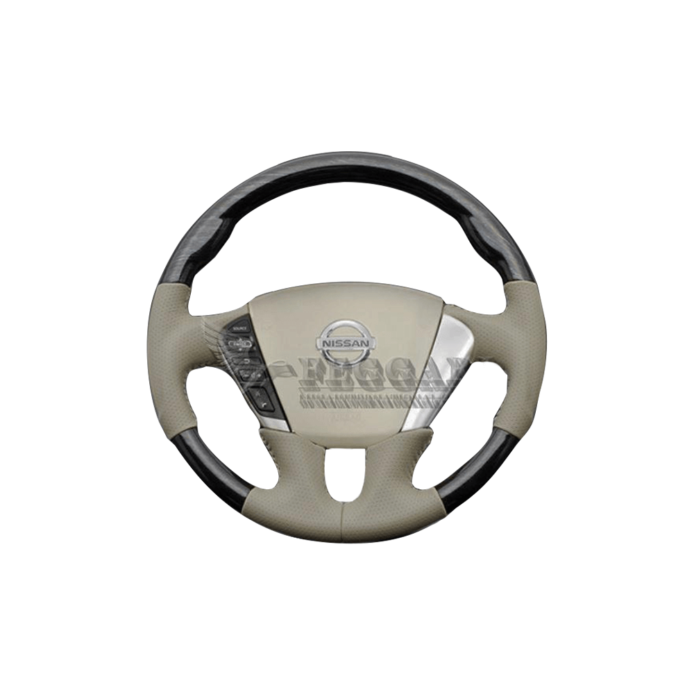 (シルバーロ-ズウッド×ベージュ) ガングリップ ウッド×パンチング 本皮調 レザーステアリング ムラーノ Z51系 FEGGARI LS103-003 車種専用設計 高品質