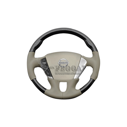 (シルバーロ-ズウッド×ベージュ) ガングリップ ウッド×パンチング 本皮調 レザーステアリング ムラーノ Z51系 FEGGARI LS103-003 車種専用設計 高品質