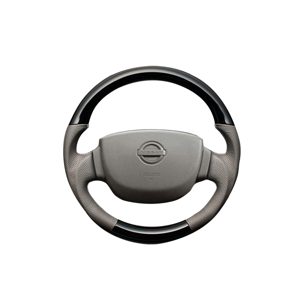 (ピアノブラック×ベージュ×シルバーユーロステッチ) ガングリップ ウッド×パンチング レザーステアリング NV100クリッパー DR17V系 FEGGARI LSEV-VPS-002