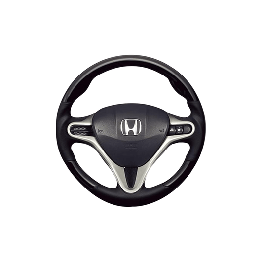 (ピアノブラック×ダークグレー) ガングリップ ウッド×パンチング 本皮調 レザーステアリング ストリーム RN6系 FEGGARI LS01CH-003