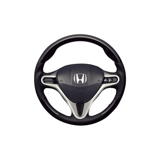 (ピアノブラック×ダークグレー) ガングリップ ウッド×パンチング 本皮調 レザーステアリング ゼスト JE1/2系 FEGGARI LS01CH-004