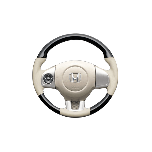 (ピアノブラック×アイボリー) ガングリップ ウッド×パンチング 本皮調 レザーステアリング N-WGN エヌワゴン JH1/2系 FEGGARI LS11CH-004