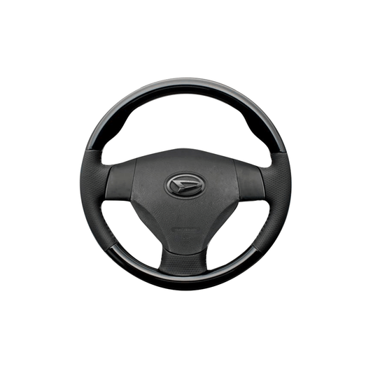 (ピアノブラック×ダークグレー) スタンダードグリップ ウッド×パンチング 本皮調ステアリング ミラ L275/285系 FEGGARI LS30-126-003