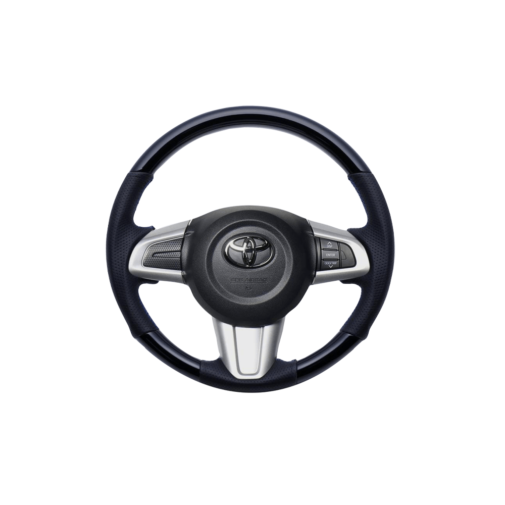 (ピアノブラック×ブルーステッチ) ガングリップ ウッド×パンチング 本皮調 レザーステアリング ムーヴキャンバス 800系 FEGGARI LSM900-PBB-003