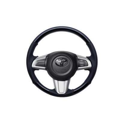 (ピアノブラック×ブルーステッチ) ガングリップ ウッド×パンチング 本皮調 レザーステアリング ムーヴキャンバス 800系 FEGGARI LSM900-PBB-003