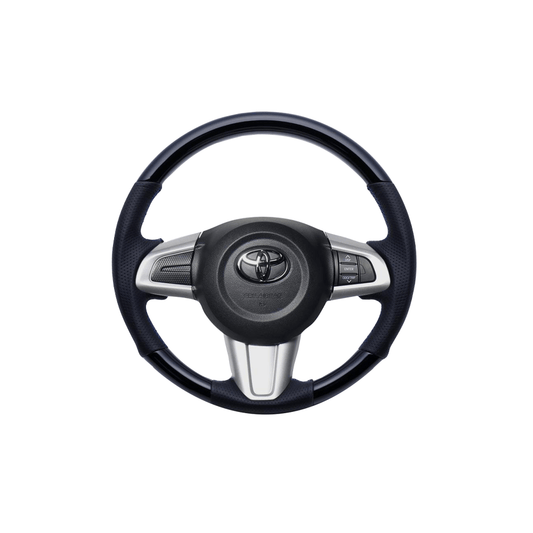 (ピアノブラック×ブルーステッチ) ガングリップ ウッド×パンチング 本皮調 レザーステアリング ムーヴキャンバス 800系 FEGGARI LSM900-PBB-003