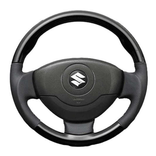 (ピアノブラック×ダークグレー) ガングリップ ウッド×パンチング 本皮調 レザーステアリング セルボ HG21S系 FEGGARI LS54-003