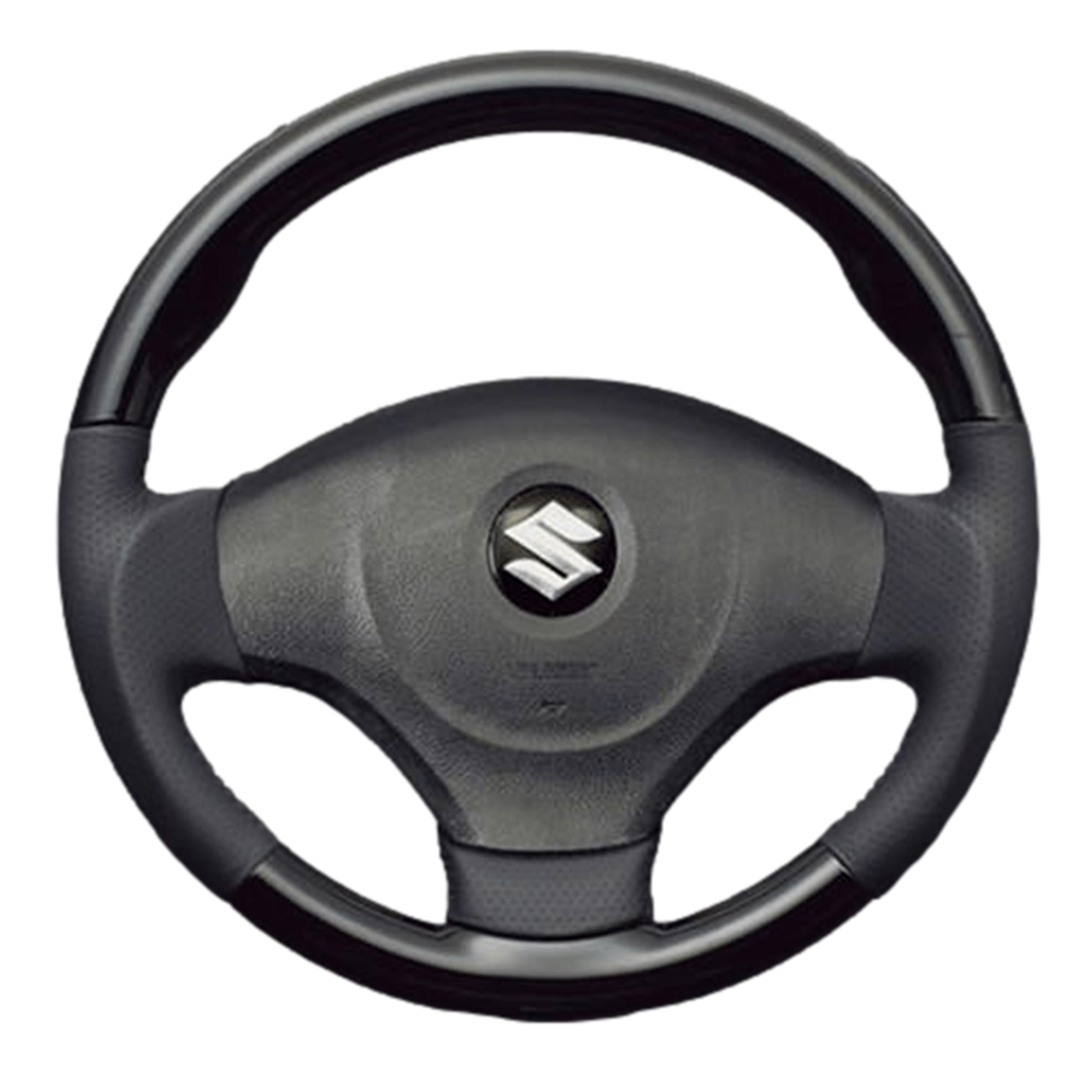 (ピアノブラック×ダークグレー) ガングリップ ウッド×パンチング 本皮調 レザーステアリング パレット / パレットSW MK21S系 FEGGARI LS48-004