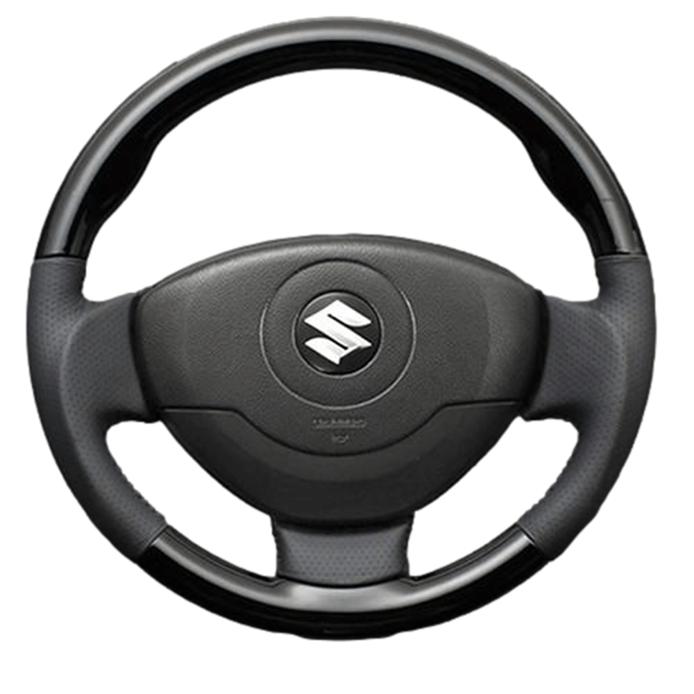 (ピアノブラック×ダークグレー) ガングリップ ウッド×パンチング 本皮調 レザーステアリング ワゴンR / ワゴンRスティングレー MH21/22系 FEGGARI LS54-004