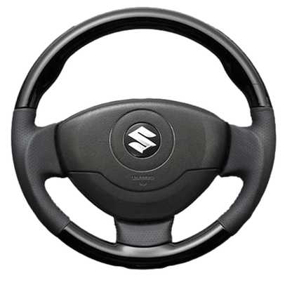 (ピアノブラック×ダークグレー) ガングリップ ウッド×パンチング 本皮調 レザーステアリング ワゴンR / ワゴンRスティングレー MH21/22系 FEGGARI LS54-004