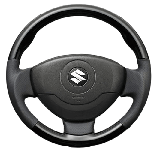 (ピアノブラック×ダークグレー) ガングリップ ウッド×パンチング 本皮調 レザーステアリング ワゴンR / ワゴンRスティングレー MH21/22系 FEGGARI LS54-004