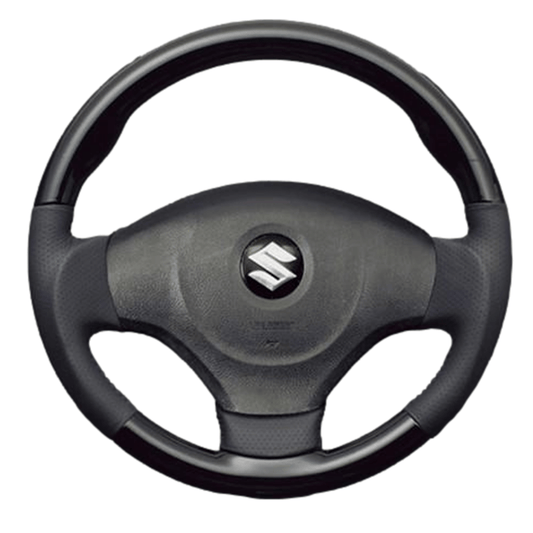 (ピアノブラック×ダークグレー) ガングリップ ウッド×パンチング 本皮調 レザーステアリング ワゴンR / ワゴンRスティングレー MH23 FEGGARI LS48-005