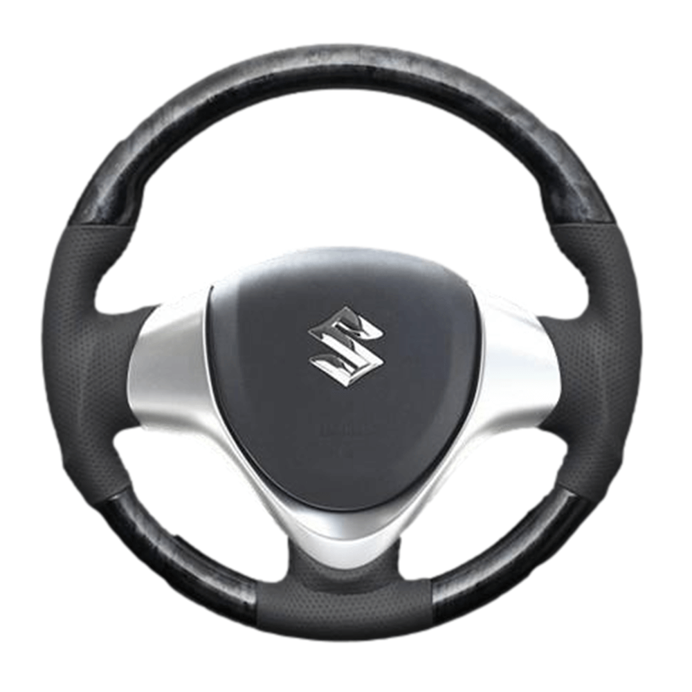 (黒木目×ダークグレー) ガングリップ ウッド×パンチング 本皮調 レザーステアリング ワゴンR / ワゴンRスティングレー MH34/44系 FEGGARI LS135-004