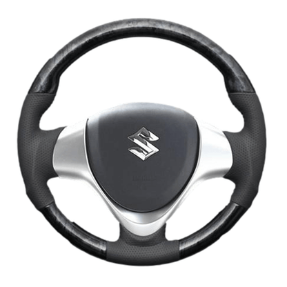 (黒木目×ダークグレー) ガングリップ ウッド×パンチング 本皮調 レザーステアリング ワゴンR / ワゴンRスティングレー MH34/44系 FEGGARI LS135-004