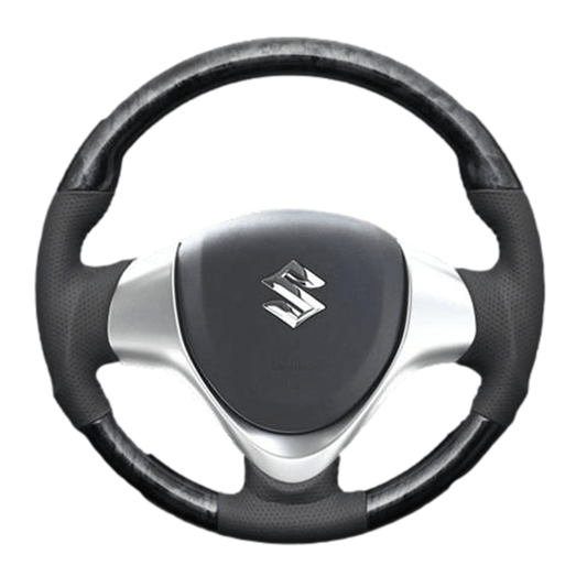 (黒木目×ダークグレー) ガングリップ ウッド×パンチング 本皮調 レザーステアリング ワゴンR / ワゴンRスティングレー MH34/44系 FEGGARI LS135-004