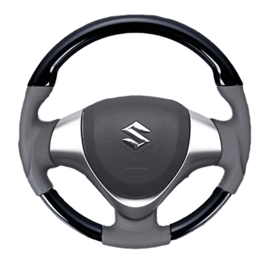 (ピアノブラック×ベージュ) ガングリップ ウッド×パンチング 本皮調 レザーステアリング ワゴンR / ワゴンRスティングレー MH34/44系 FEGGARI LSEV-WPS-004