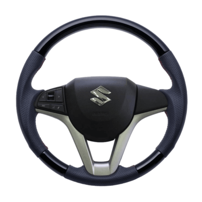 (ピアノブラック レッドステッチ) ガングリップ ウッド×パンチング 本皮調ステアリング ワゴンR / ワゴンRスティングレー MH35/55系 FEGGARI LSMH35-PBR