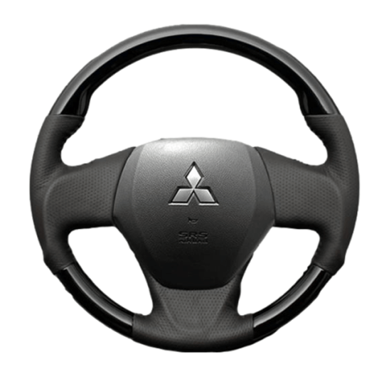 (ピアノブラック×ダークグレー) ガングリップ ウッド×パンチング 本皮調 レザーステアリング eKカスタム B11W系 ガーニッシュ無車用 FEGGARI LS10CN-002