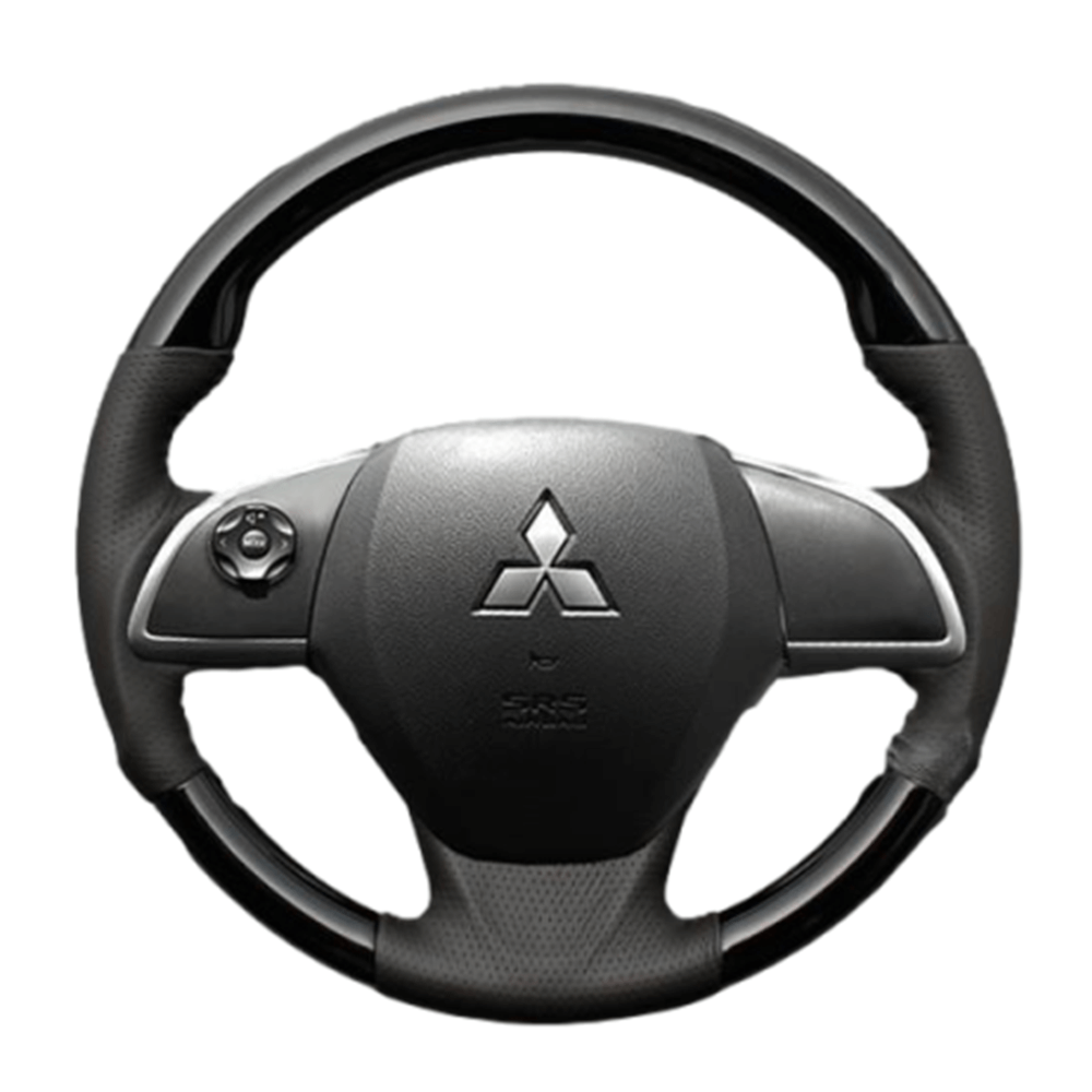 (ピアノブラック×ダークグレー) ガングリップ ウッド×パンチング 本皮調 レザーステアリング eKカスタム B11W系 ガーニッシュ有車用 FEGGARI LS12CN-002