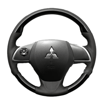 (ピアノブラック×ダークグレー) ガングリップ ウッド×パンチング 本皮調 レザーステアリング eKカスタム B11W系 ガーニッシュ有車用 FEGGARI LS12CN-002