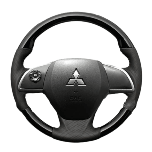 (ピアノブラック×ダークグレー) ガングリップ ウッド×パンチング 本皮調 レザーステアリング eKカスタム B11W系 ガーニッシュ有車用 FEGGARI LS12CN-002