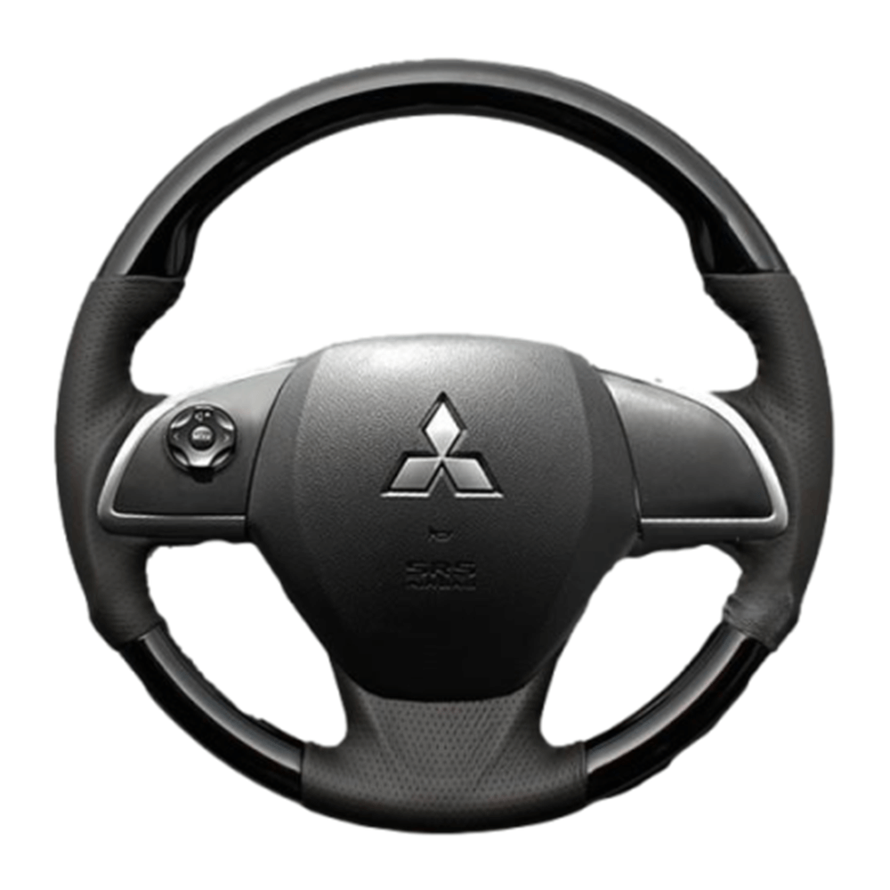 (ピアノブラック) ガングリップ ウッド×パンチング 本皮調ステアリング eKスペース / eKスペースカスタム B11A ガーニッシュ有車用 FEGGARI LS12CN-003