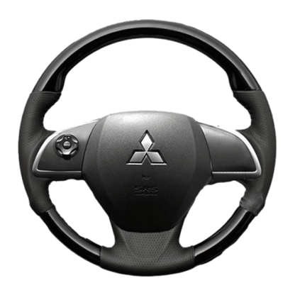 (ピアノブラック) ガングリップ ウッド×パンチング 本皮調ステアリング eKスペース / eKスペースカスタム B11A ガーニッシュ有車用 FEGGARI LS12CN-003