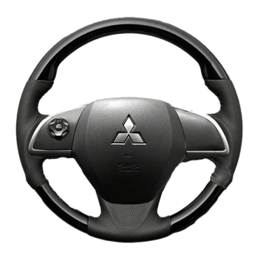 (ピアノブラック) ガングリップ ウッド×パンチング 本皮調ステアリング eKスペース / eKスペースカスタム B11A ガーニッシュ有車用 FEGGARI LS12CN-003