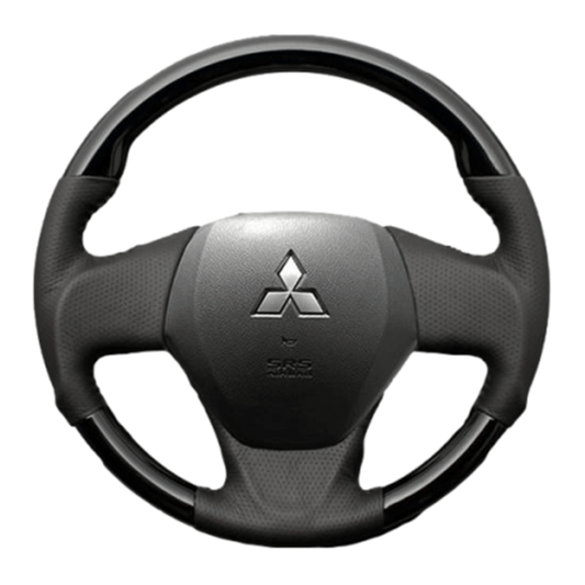 (ピアノブラック×ダークグレー) ガングリップ ウッド×パンチング 本皮調 レザーステアリング eKワゴン B11W系 ガーニッシュ無車用 FEGGARI LS10CN-004