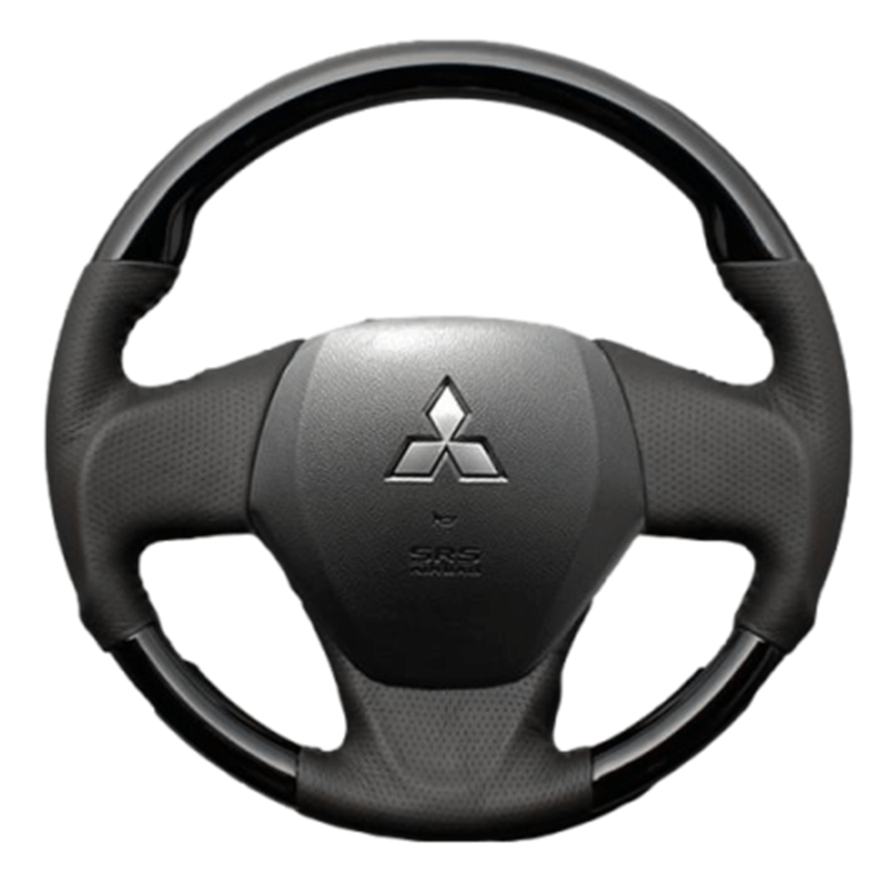 (ピアノブラック×ダークグレー) ガングリップ ウッド×パンチング 本皮調ステアリング アウトランダー GF7W/8W ガーニッシュ無車用 FEGGARI LS10CN-005