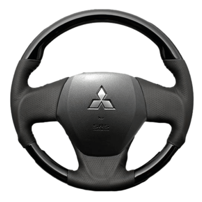 (ピアノブラック×ダークグレー) ガングリップ ウッド×パンチング 本皮調ステアリング アウトランダー GF7W/8W ガーニッシュ無車用 FEGGARI LS10CN-005