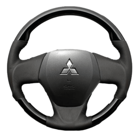 (ピアノブラック×ダークグレー) ガングリップ ウッド×パンチング 本皮調ステアリング アウトランダー GF7W/8W ガーニッシュ無車用 FEGGARI LS10CN-005